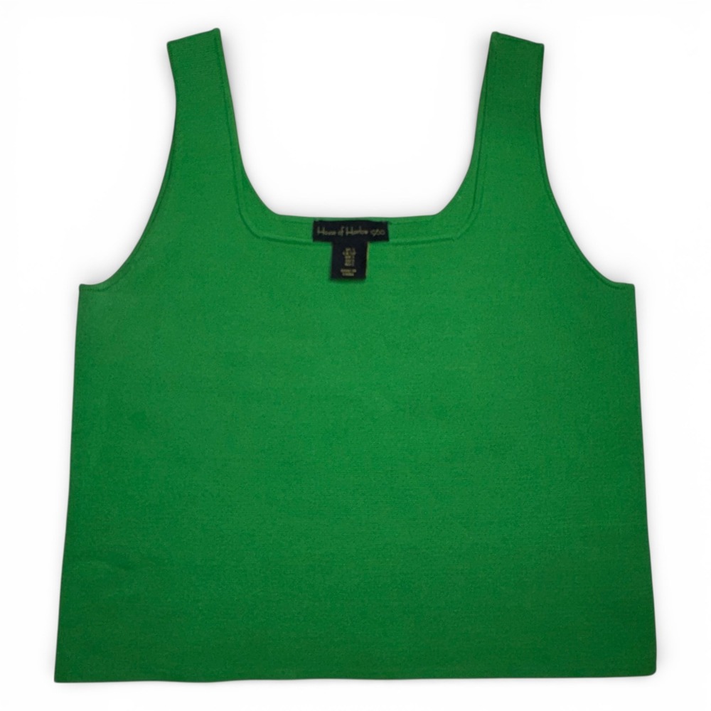 House of Harlow 1960 Green Knit Tank Top Square Neck Sleeveless Small‎